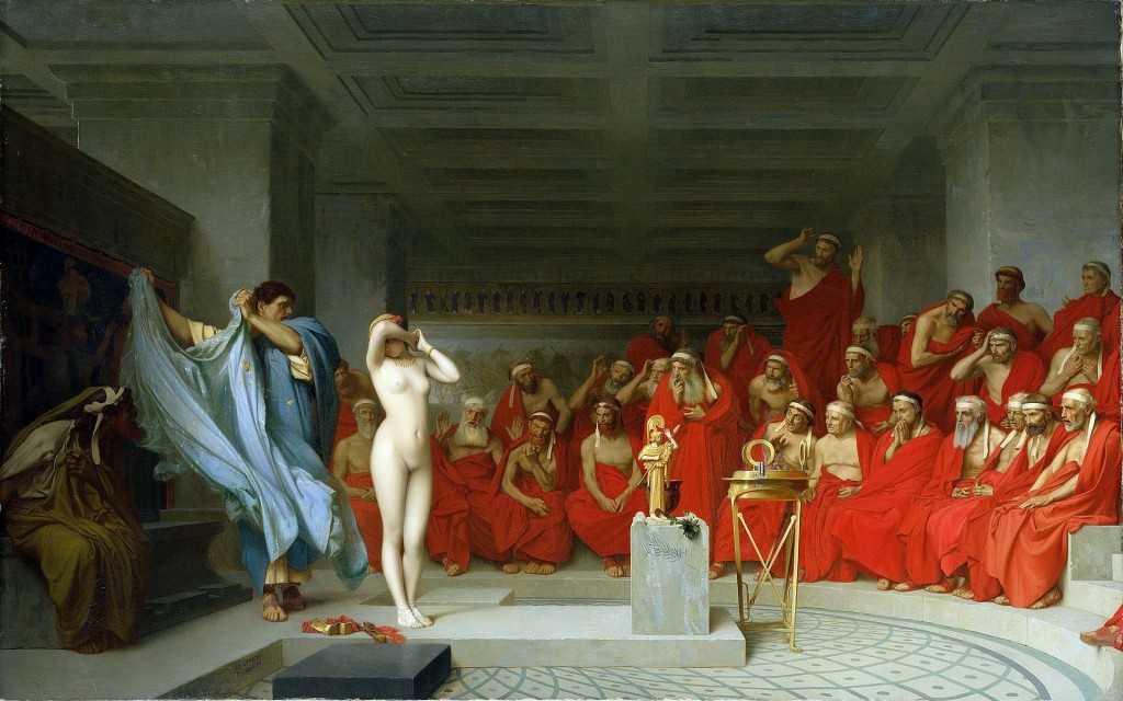 Jean-Léon Gérôme: „Phryne vor dem Areopag“ (1861); Quelle